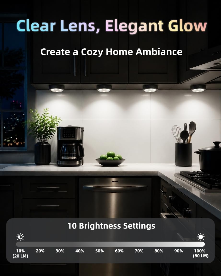 HOLKPOILOT Puck Leuchten con telecomando, illuminazione da incasso ricaricabile con batteria da 2000 mAh, 3 temperature di colore e 7 colori RGB, luce magnetica per armadio