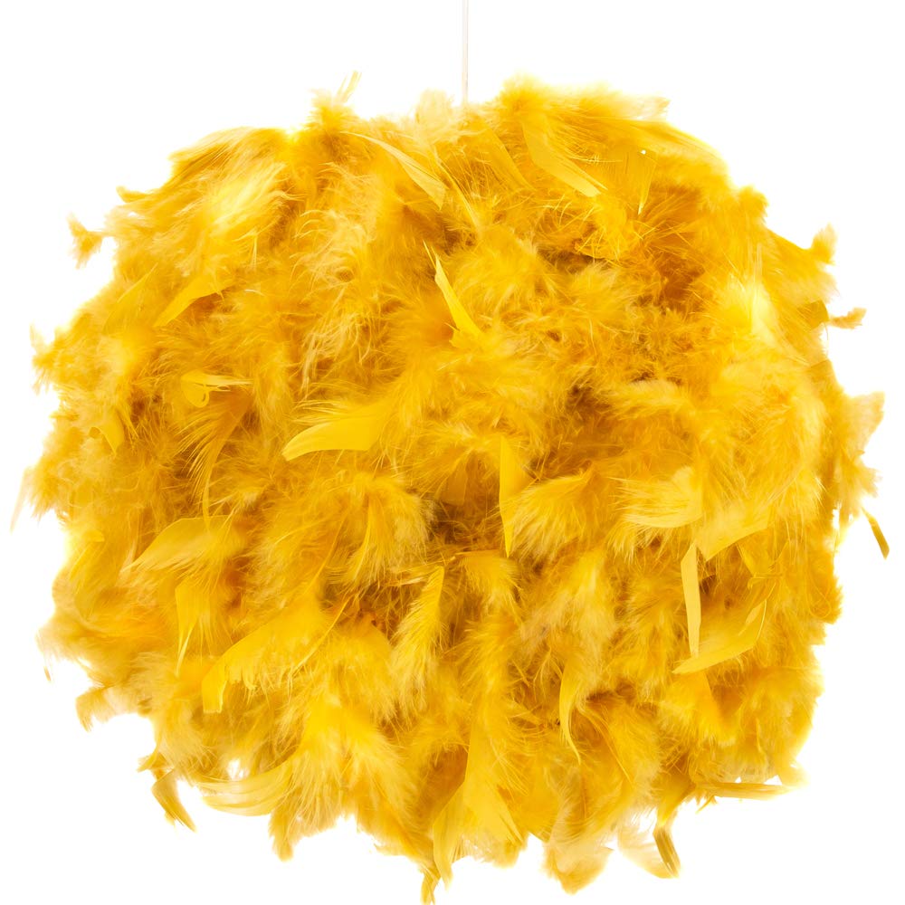 Happy Homewares Large Ochre Real Feather Decorated Ceiling Pendant Shade