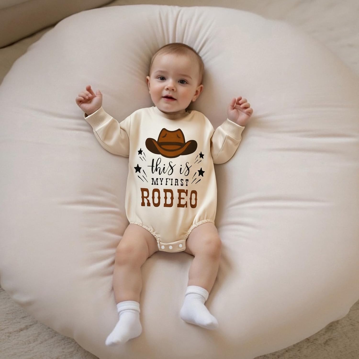 It's Alright To Be Little Bitty Baby Outfit Cowboy Hat Country Sweatshirt Romper Western Baby Boy Clothes Fall - Image 3