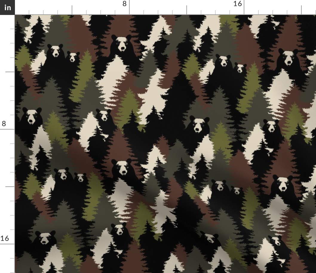 Spoonflower Fabric - Bears Camouflage Forest Bear Black Brown Woods Woodland Wilderness Printed on P
