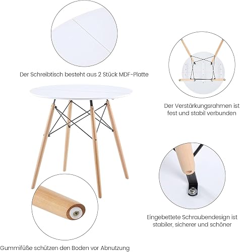 H.J WeDoo Round Dining Tables Round Coffee Table Modern Fashion Leisure Small Kitchen Table Suitable for Living Room, White - 7