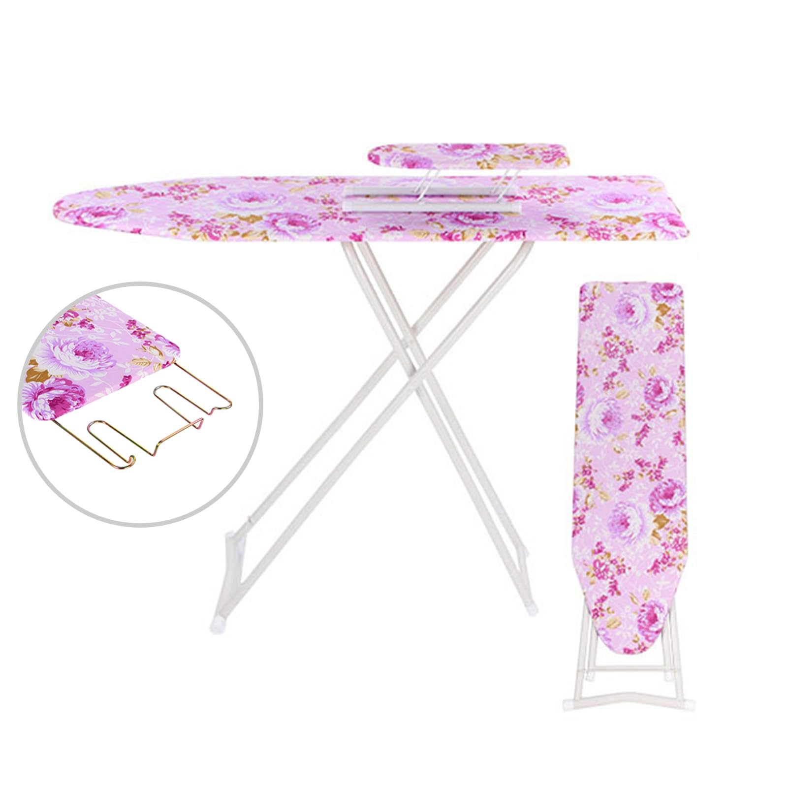 Asse da stiro pieghevole, 92 x 30 cm, con piedini antiscivolo, regolabile in altezza, asse da stiro piccola con asse da stiro estesa per la lavanderia di casa, viola