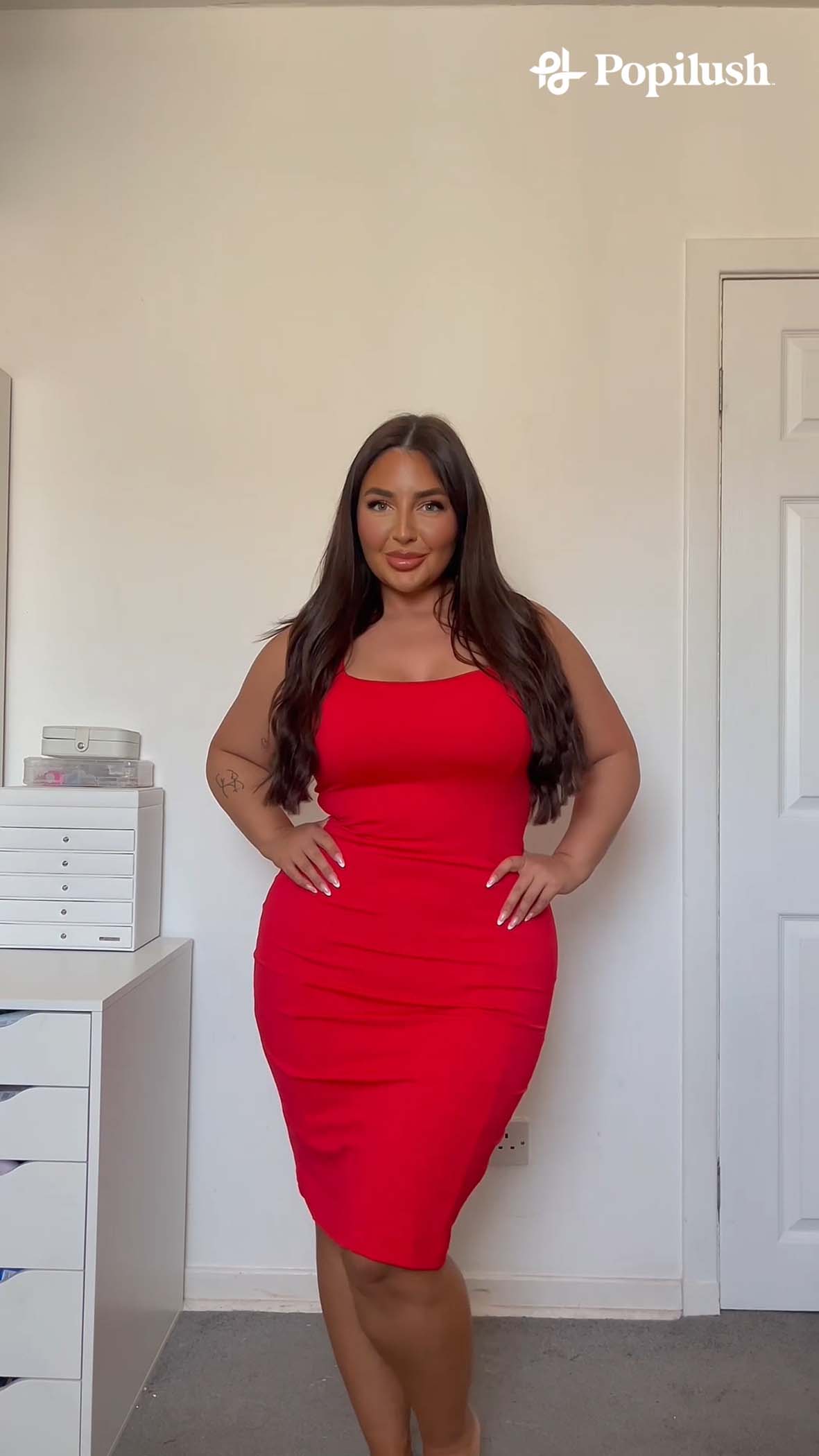 popilush red dress Sleeveless Mock Neck Shapewear Maxi | Slimming Dress