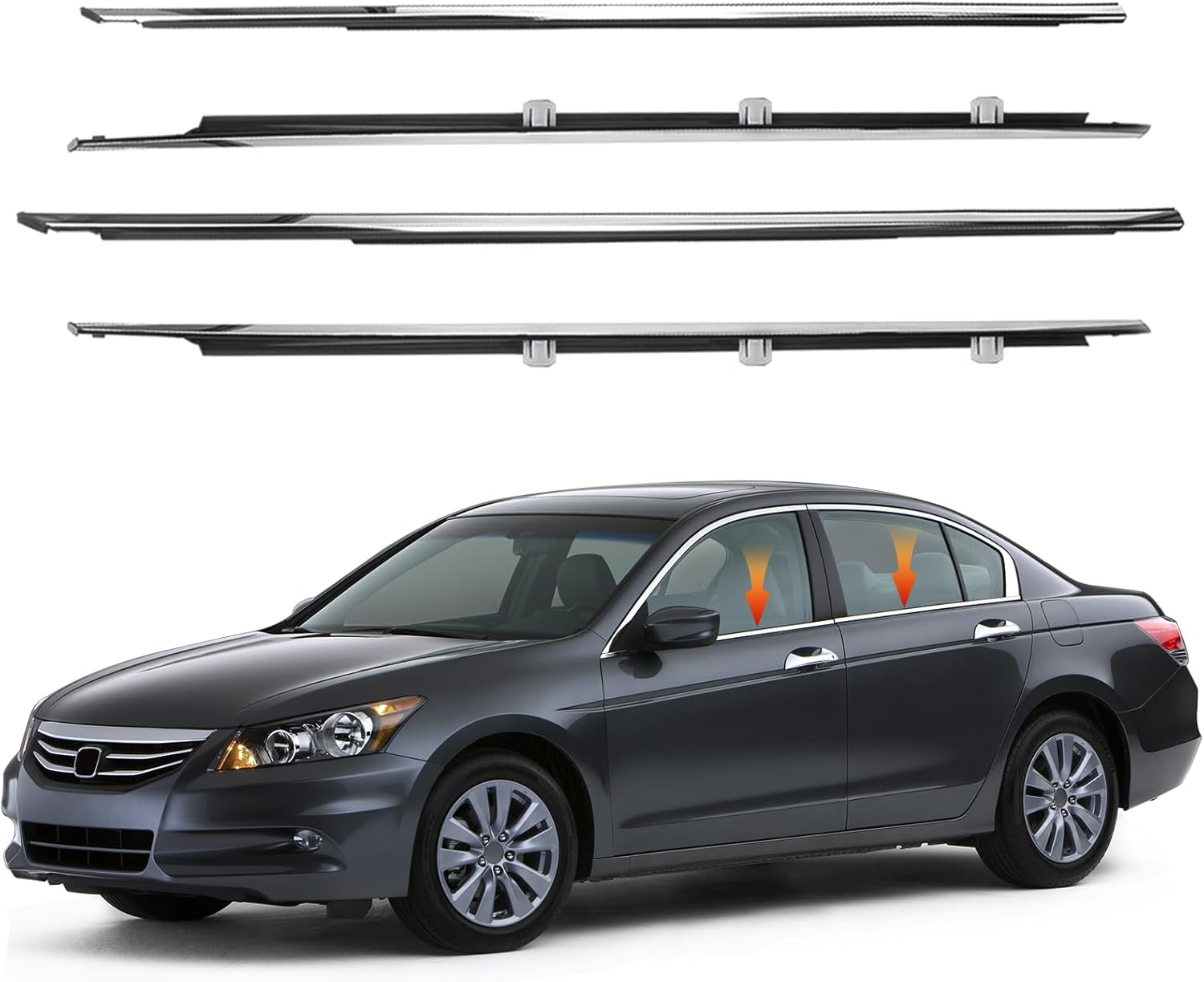 GZYF Car Window Seal Weatherstrip, 4 Pieces Window Moulding Trim Outer Door Seal Belt for Honda Accord 2008 2009 2010 2011 2012, Chrome