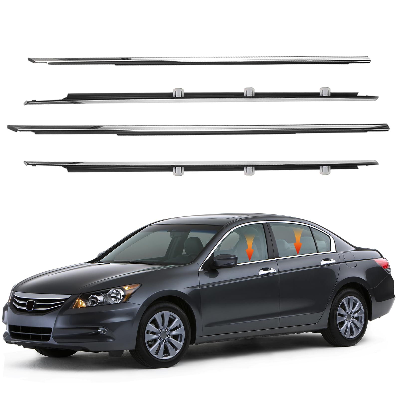 GZYF Car Window Seal Weatherstrip, 4 Pieces Window Moulding Trim Outer Door Seal Belt for Honda Accord 2008 2009 2010 2011 2012, Chrome