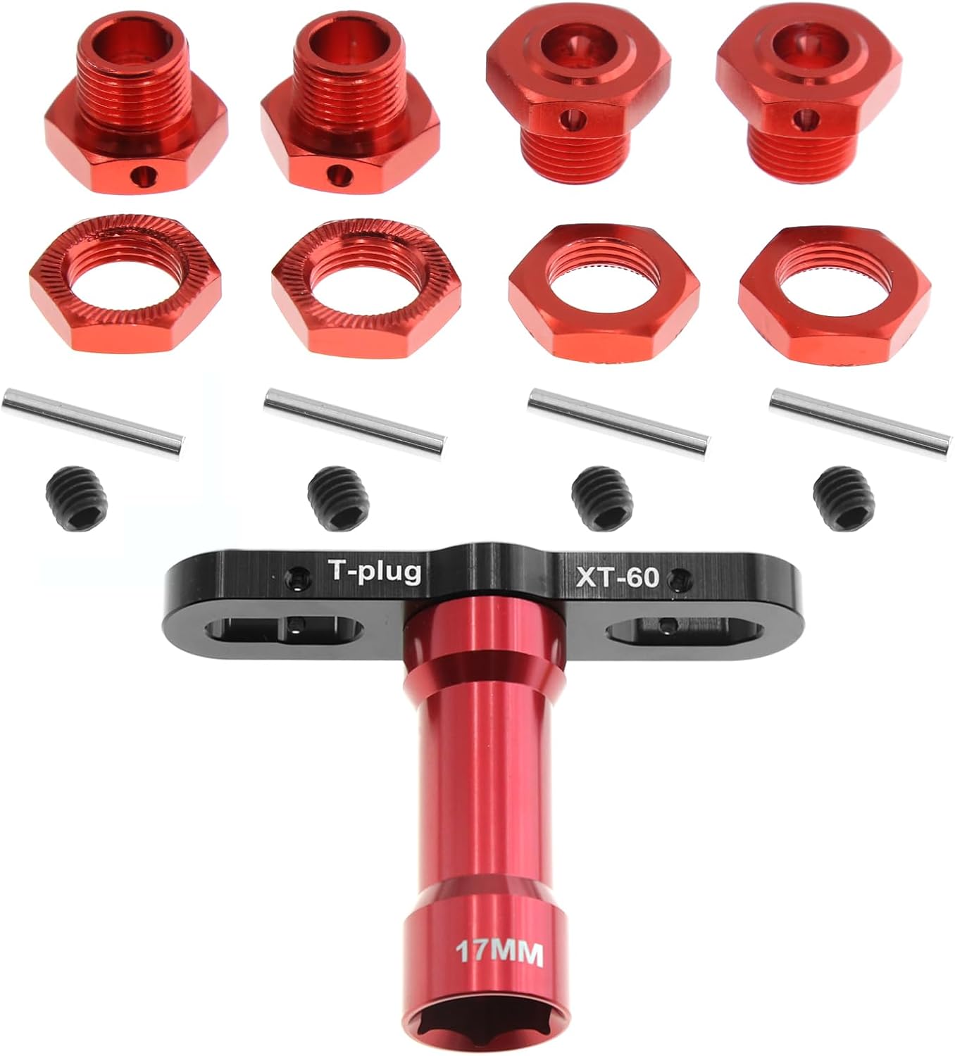 17mm Wheel Hex and Wheel Nut Alum with 17mm Hex Wheel Wrench Sleeve for ARRMA Typhon 6S Infraction 6S Mojave Felony Limitless Upgrades Parts (Red)
