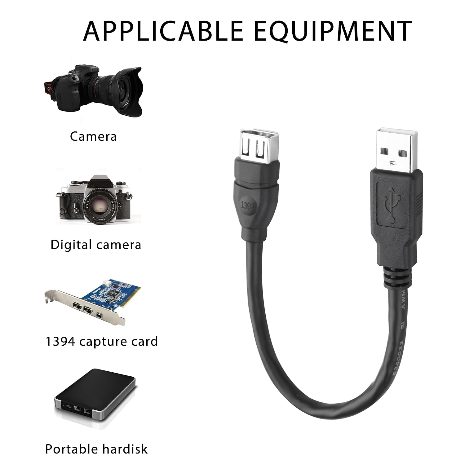 XYFD 20CM Firewire to USB 6-Pin Female to USB 2.0 Male Data Adapter Cable for Digital Cameras, Camcorders, Laptops, DV