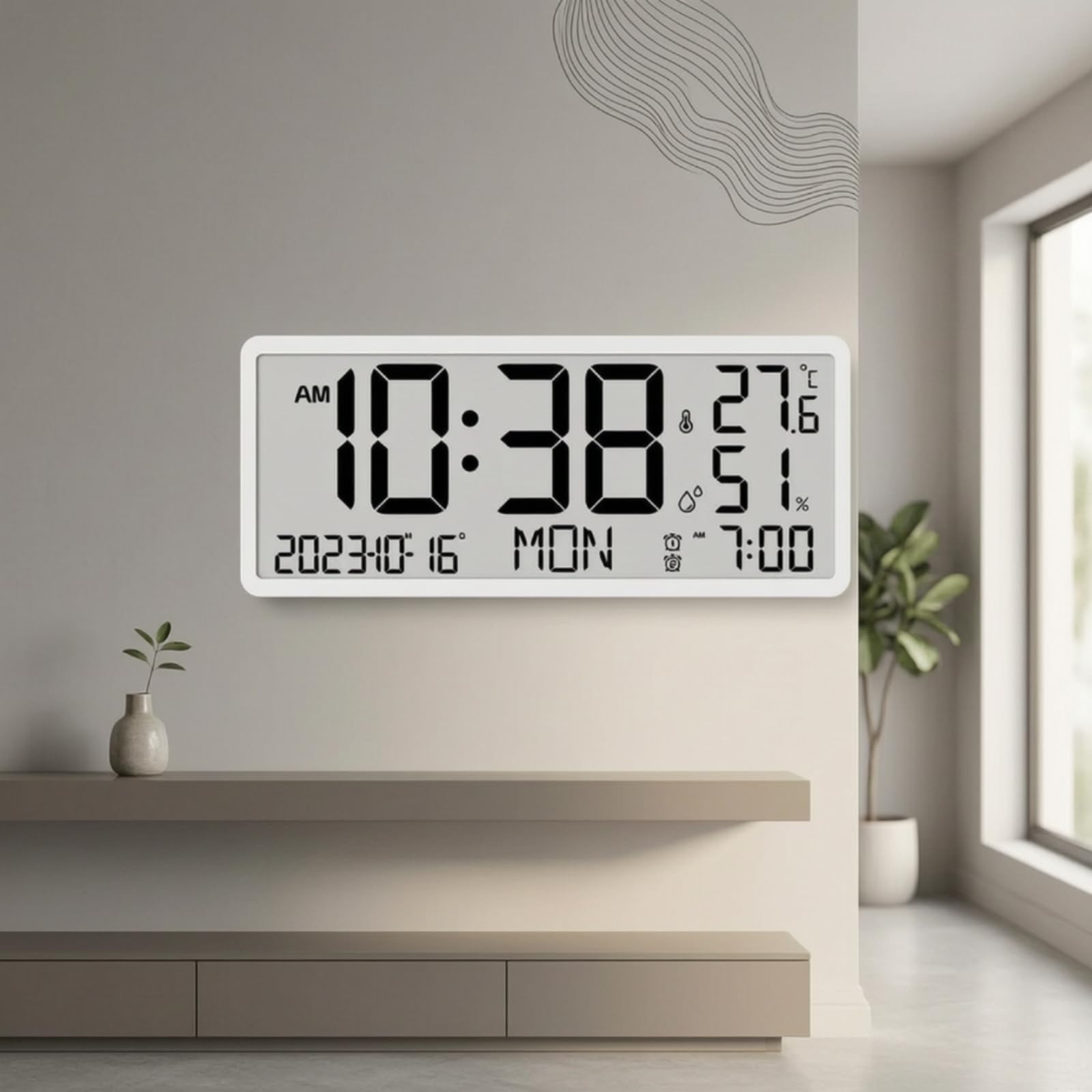 Reloj Pared Digital Fácil Lectura Reloj Digital Pared Multifuncional para Salón, Dormitorio, Negro, 8303Y01 Versión En Inglés