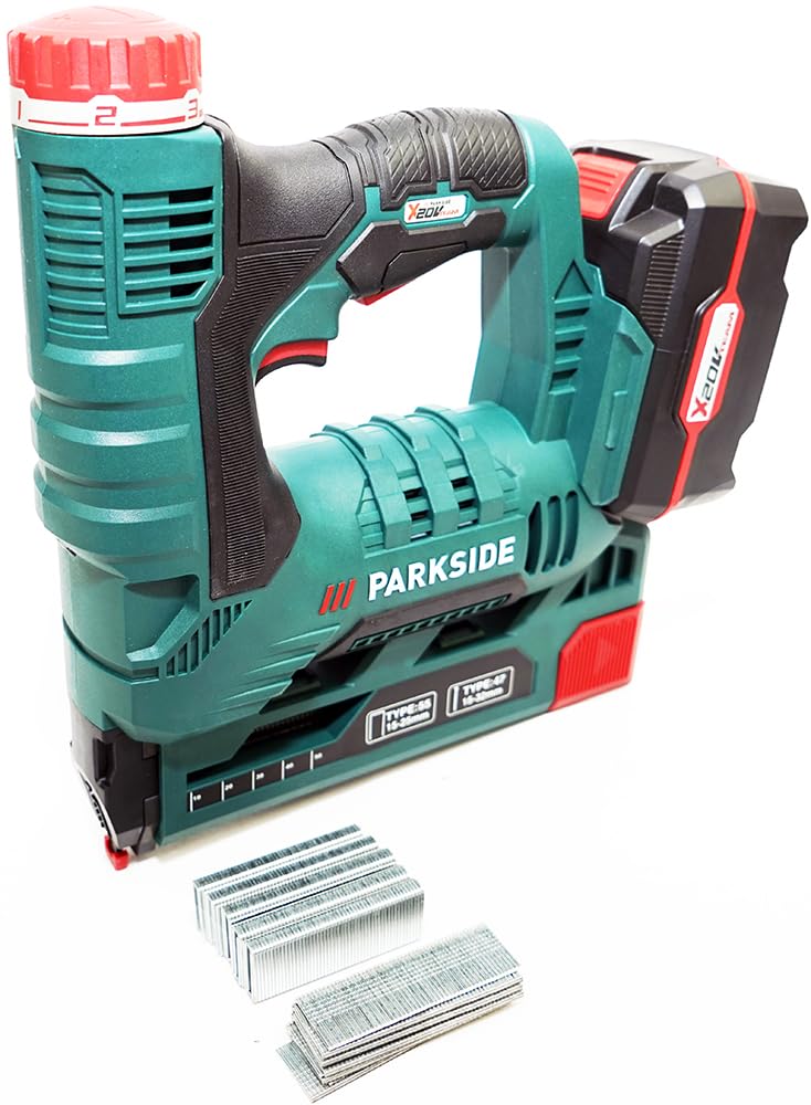 HEADNMORE® Paquete – 1 grapadora Parkside de 20 V con batería PAT 20 + 1 llavero HEADNMORE® (1 batería de 4 Ah)