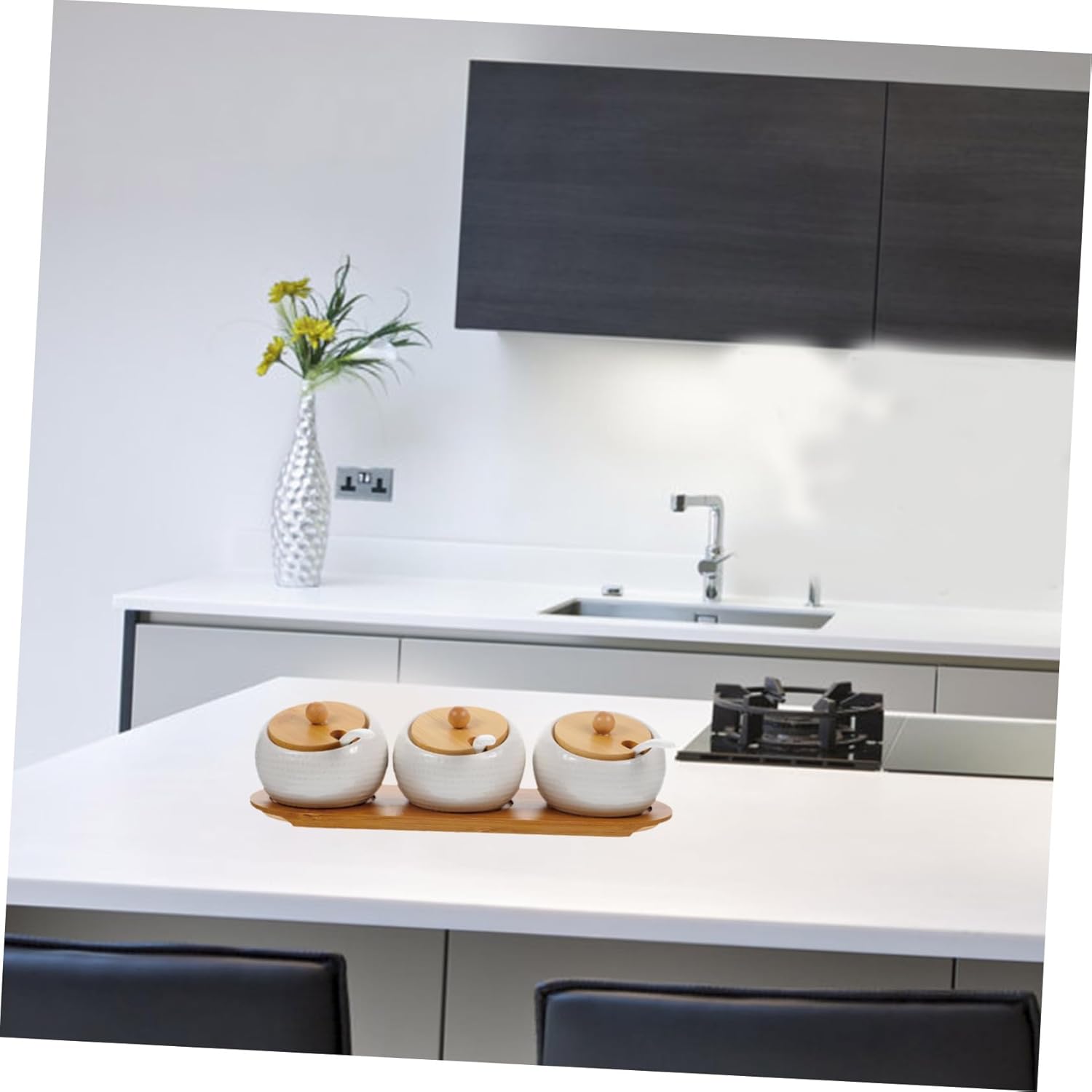 Unomor 1set Kitchen Ceramic Seasoning Pots Tray Condiment Jars for Easy Storage of Spices -skid Design for Organizing Seasonings Your Kitchen