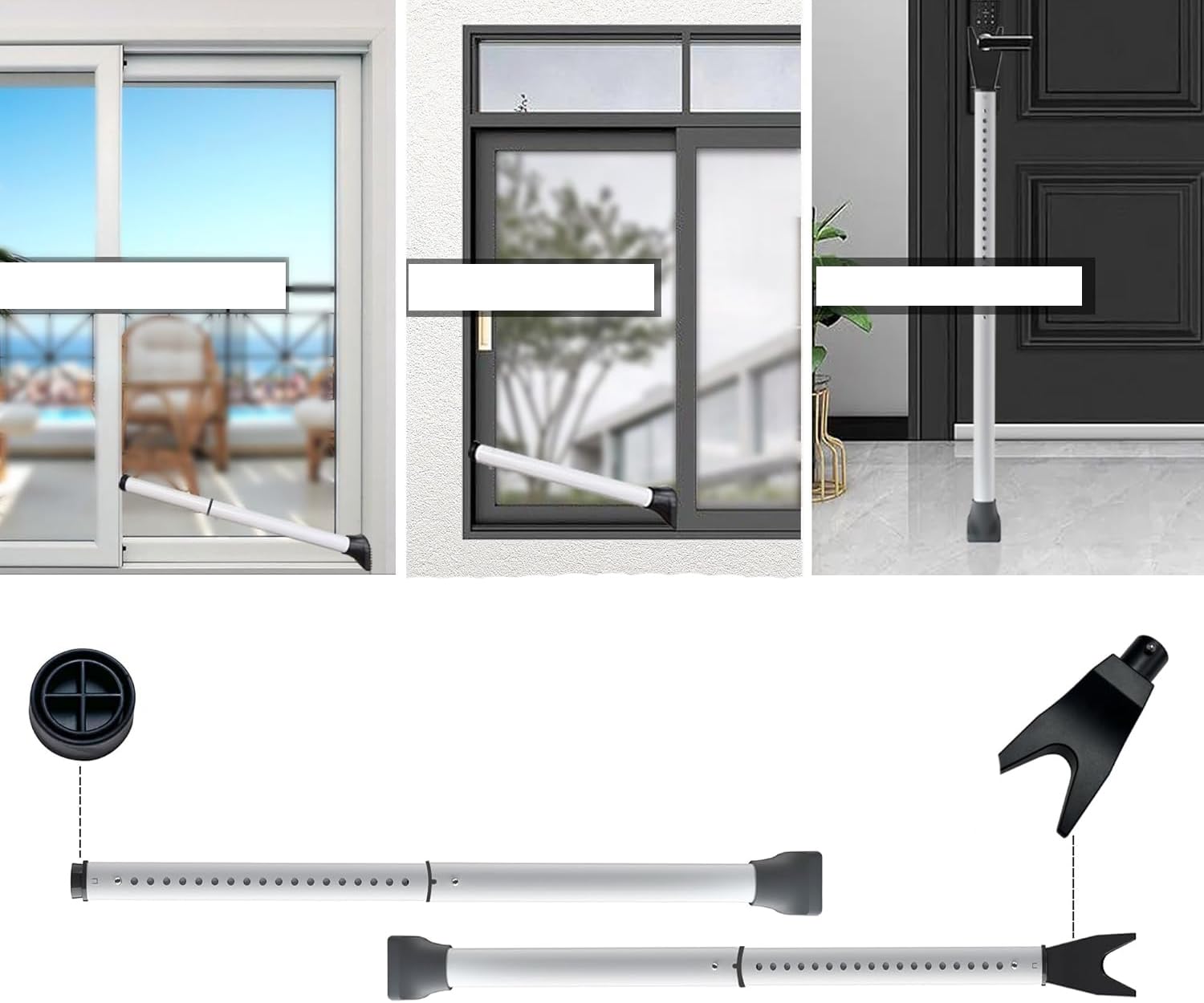 Barra de seguridad para puerta ajustable paquete de 2 – Refuerzo portátil para hogar, apartamento y viajes, tope de puerta resistente con apoyo en el suelo