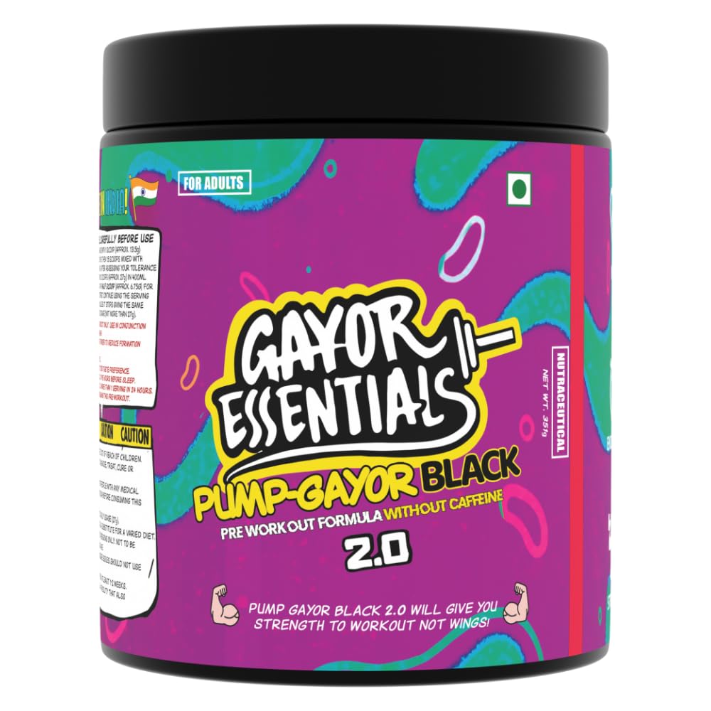 Caffeine Free Non Stim Pre Workout | Pump, Focus & Endurance | Citrulline Malate, Beta Alanine, Taurine | No Crash Energy,Pump Gayor 2.0 By Gayor Essentials (Black Currant, 351g)