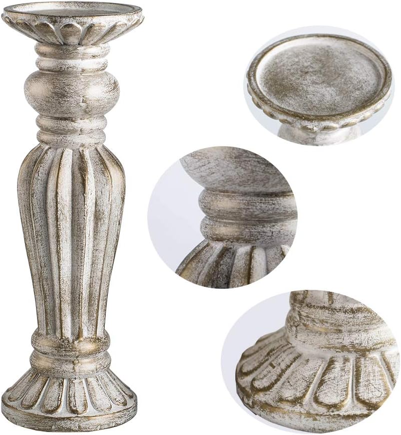 Gmart Antique Wash Finish Pillar Candle Holders Set of 3, Ideal for Living Room, Dinning Room, Kitchen, Wedding and Aniversary : Home & Kitchen
