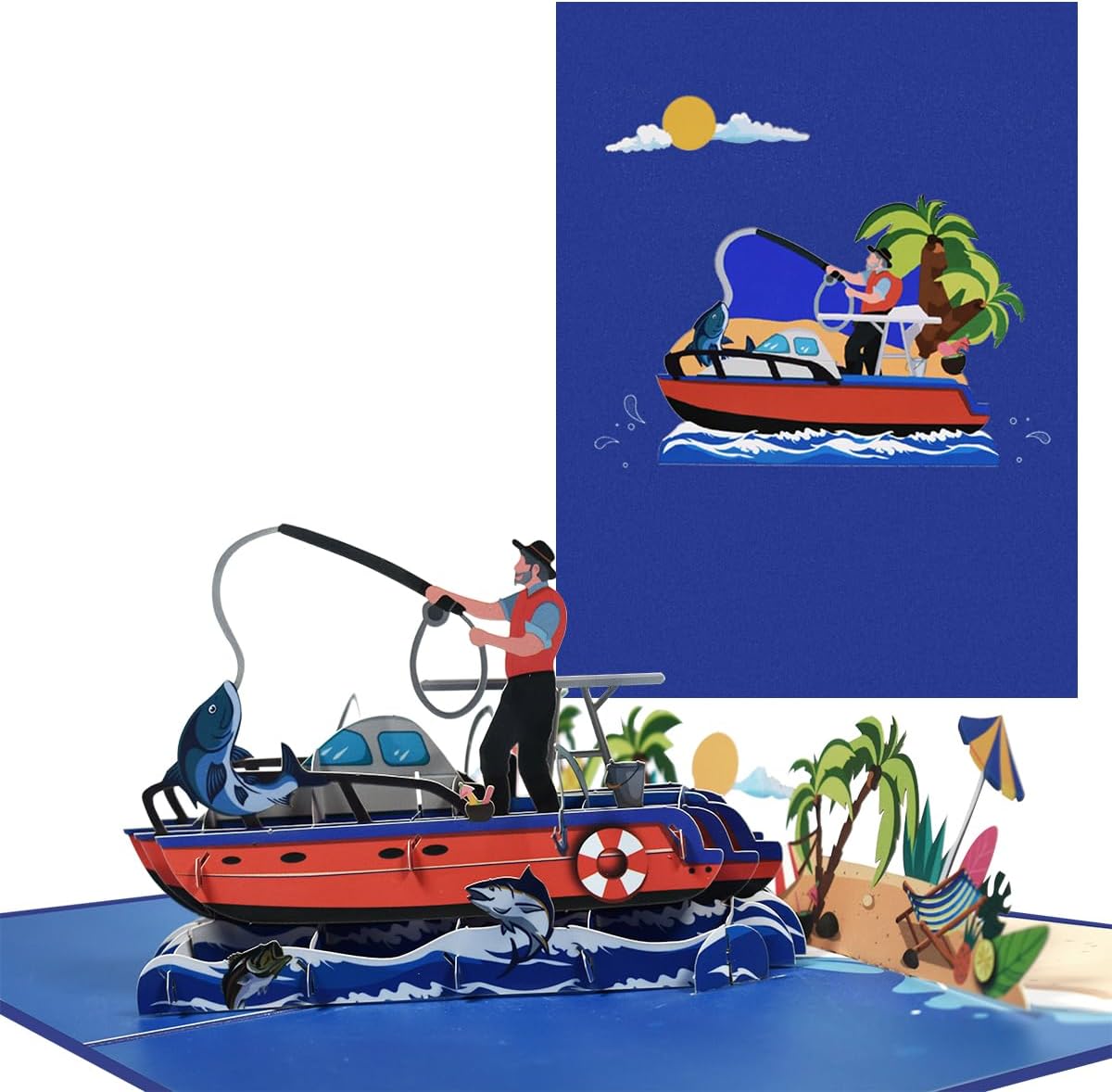 Fishing Pop Up Cards, Pop Up Fathers Day Cards, 3D Popup Birthday Greeting Card, Happy Father's Day Card, Father's Anniversary Card Includes Envelope and Note Tag.