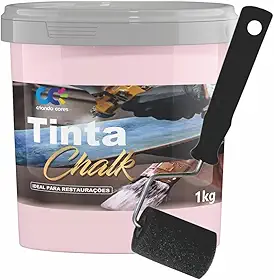 Tinta Chalk Universal 1,0Kg + Rolinho de 5cm Adere Qualquer Superfície Sem Primer (Rosa Cristal)