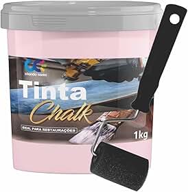 Tinta Chalk Universal 1,0Kg + Rolinho de 5cm Adere Qualquer Superfície Sem Primer (Rosa Cristal)