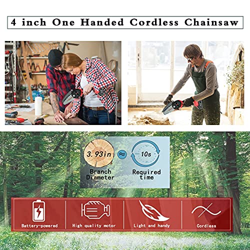 Vlovelife Mini-Kettensäge, 4-Zoll-24-V-Elektro-Kettensäge mit 2 Akkus und 2 Kettensägen, Einhändige Tragbare Akku… – Bild 3