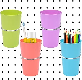 4 Set Pegboard Bins with Rings, Metal Hooks Pegboard Cups Holder Pegboard Organizer Baskets for Home Office Organization Storage for Art and Craft Supplies Storage