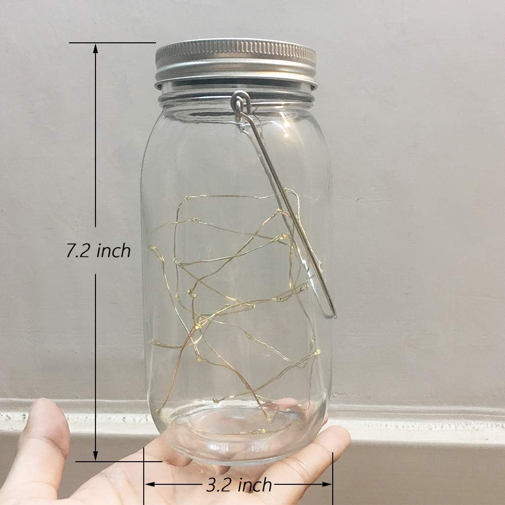 Solar Mason Jar Lights, Large Size Bigger Glass Mason Jar with 30 LEDs Fairy Firefly String Lights, Best Patio Yard Desktop Party Decor Outdoor Solar Hanging Lanterns (2-Pack)