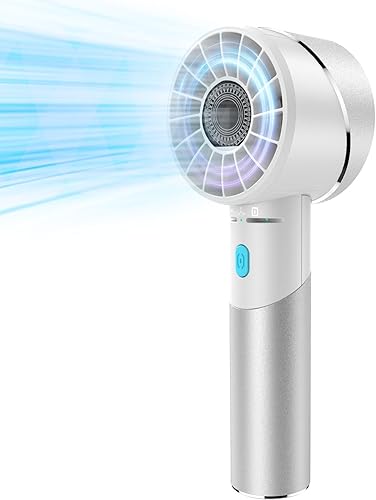 Ventilador de mano, mini ventilador turbo portátil pequeño, recargable con 4 ventiladores personales de alta velocidad, tiempo de funcionamiento