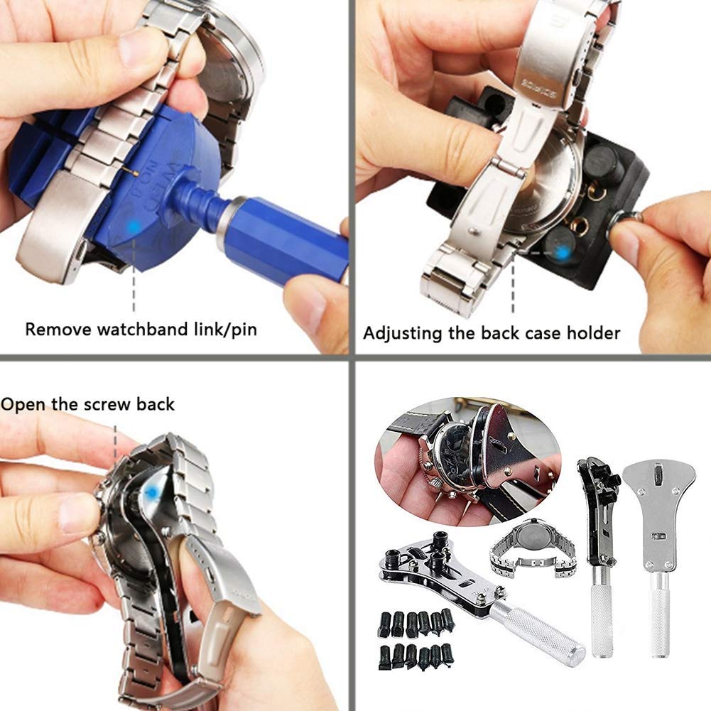 Kit de reparación de Relojes, Herramienta para reemplazar Relojes y Quitar eslabones con Estuche de Transporte, abridor de Caja de Reloj, Barra de Resorte, Herramientas para Reparar Relojes Va