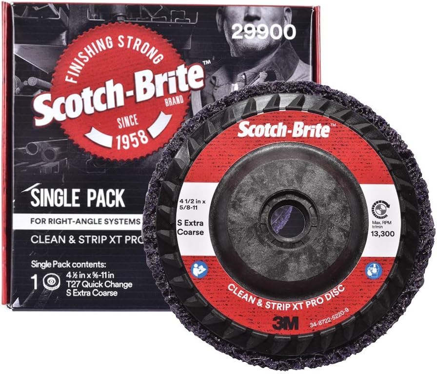 Image of 3M Scotch-Brite Clean and Strip XT Pro Disc, XO-DC, SiC Extra Coarse, T27, 4-1 /2 in x 5 /8 inch-11, Silicon Carbide Cuts Aggressively and Leaves a Fine Finish, Resists Loading, Purple (Pack of 10)