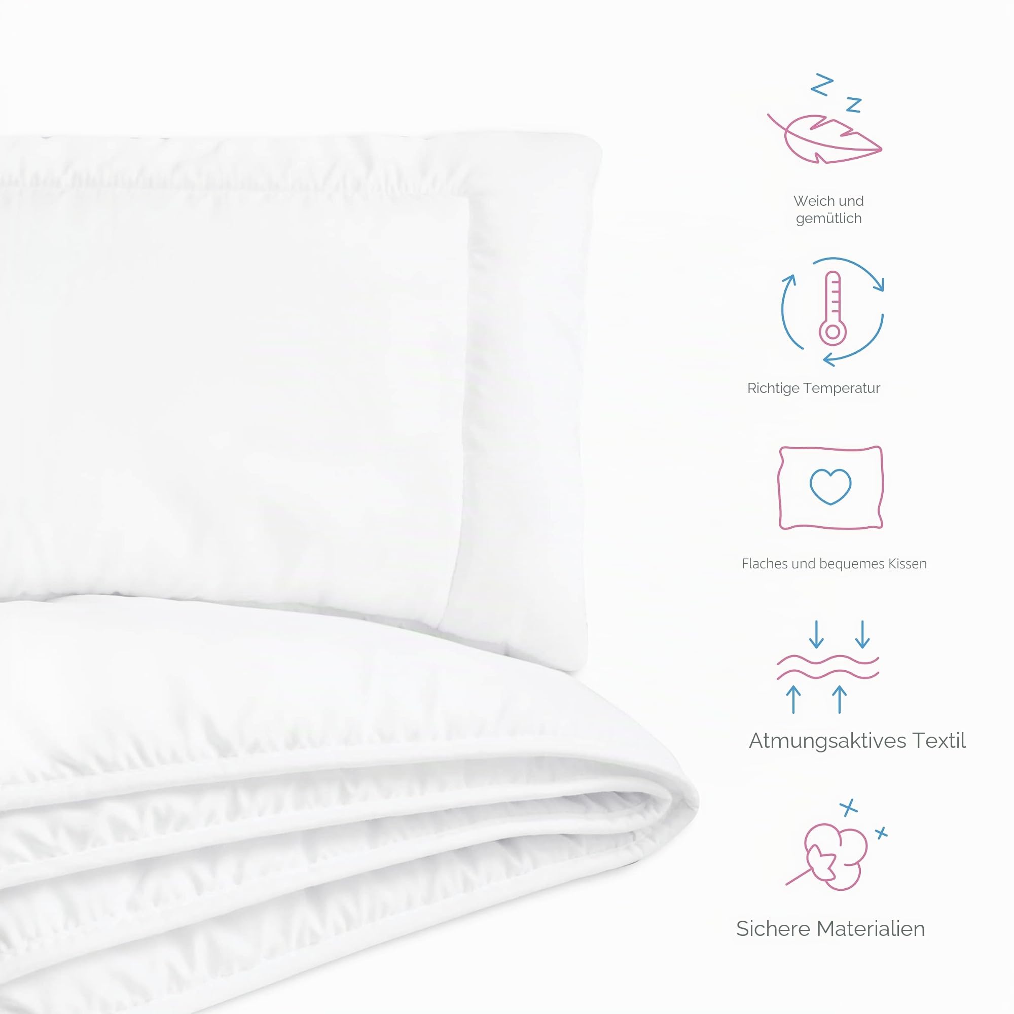 Baby Comfort Junior Kleinkind Kinderbett Bettdecke & Flachkissen Füllung Set 150x120cm All Seasonal White Bear Design (12 Monate+)