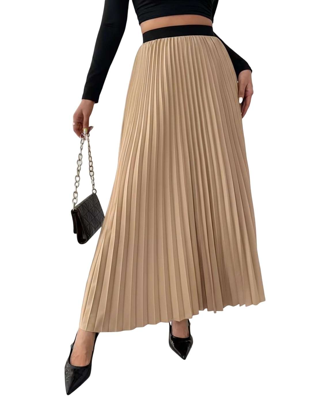 kzully | Skirt for Women | Solid Maxi Skirt | Stylish Pleated A-Line Design | Comfortable Elastic Waist | Lightweight Fabric | Perfect for Any Occasion-picture-50