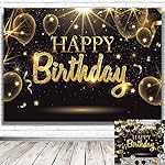 Black Gold Happy Birthday Party Decorations Backdrop, Golden Balloons Glitter Star Birthday Party Photo Background Banner Extra Large Wall Decor Props Party Supplies 6 * 4.2ft - Image 3