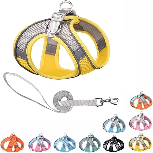 Arnés amarillo para perros pequeños, arnés sin tirones para cachorros y correa para caminar con facilidad, chaleco reflectante de malla transpirable