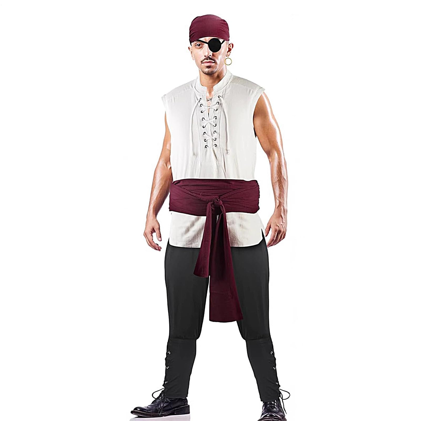 Kostium dla dorosłych piratów, zestaw pirackich na Halloween, zestaw koszul, spodni i pasków, na Halloween, cosplay, urodziny, sesję zdjęciową, scenę, imprezę, karnawał,