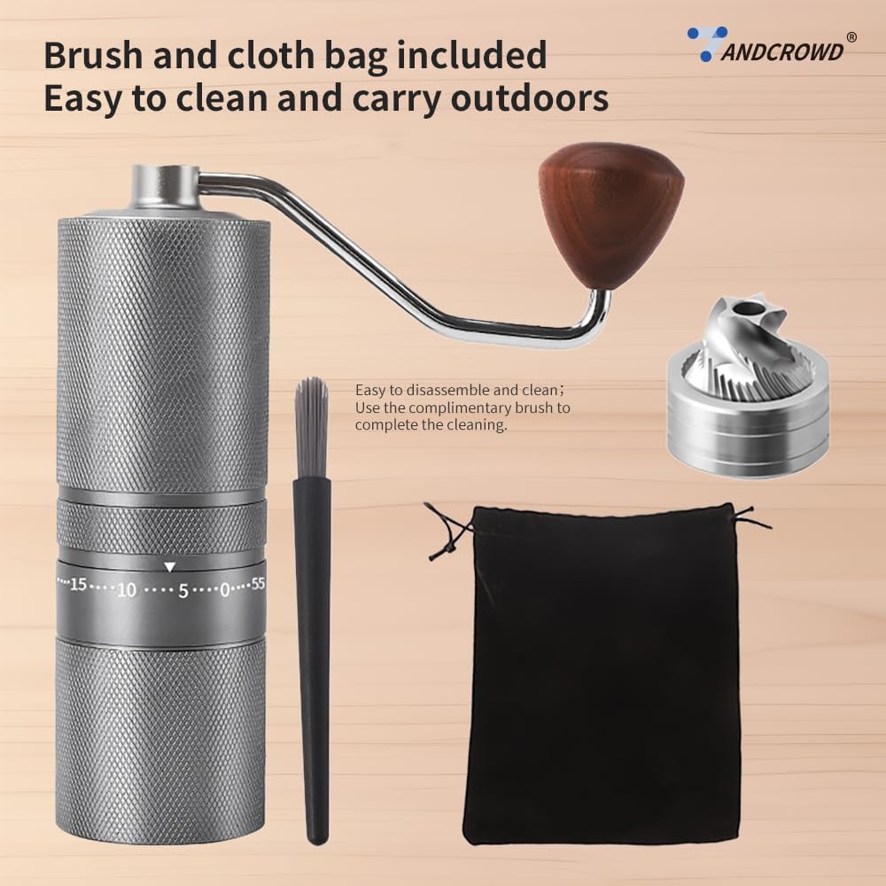 Coffee Grinder, Manual Portable with External Adjustment Display, 60 Level Thickness Precision Adjustable (GREY)