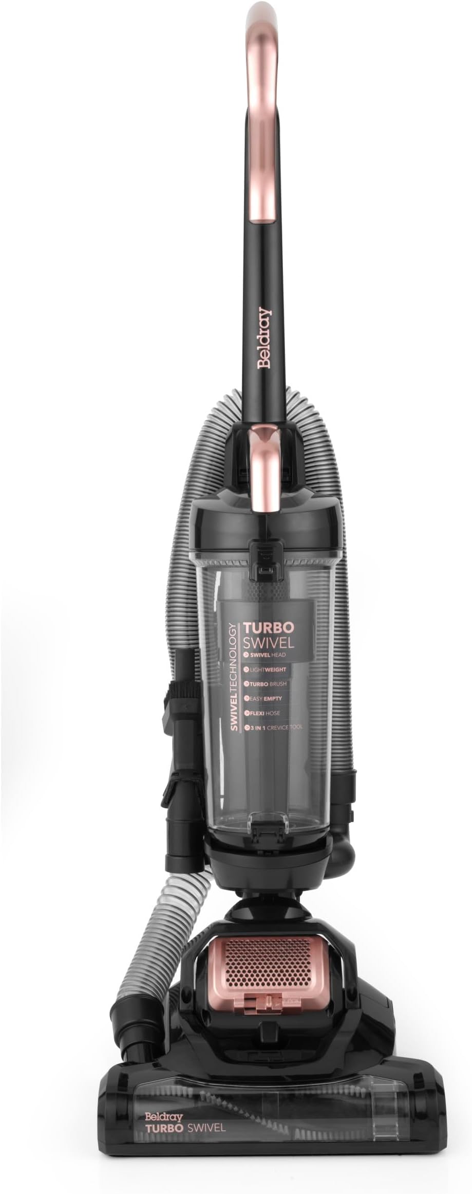 Beldray BEL0648NRG Turbo Swivel Upright Vacuum โ Cyclonic Carpet Cleaner, HEPA Filter, Multi-Surface Bagless Vacuum, Lightweight, 3-in-1 Crevice Brush Tool, Multidirectional Head, 2m Flexi-Hose | Bagless 2.5 L Dust Container, HEPA Filtration, 2 m Flexible Hose, 6 m Power Cord, Swivel Head, 3 In 1 Crevice Tool