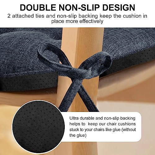 Wellsin Indoor Chair Cushions For Dining Chairs 4 Pack, 15.5" X 15.5" Kitchen Chair Cushions With Ties And Non-Slip Backing, Tufted Shredded Memory Foam Kitchen Chair Pads (Navy) #TOP3
