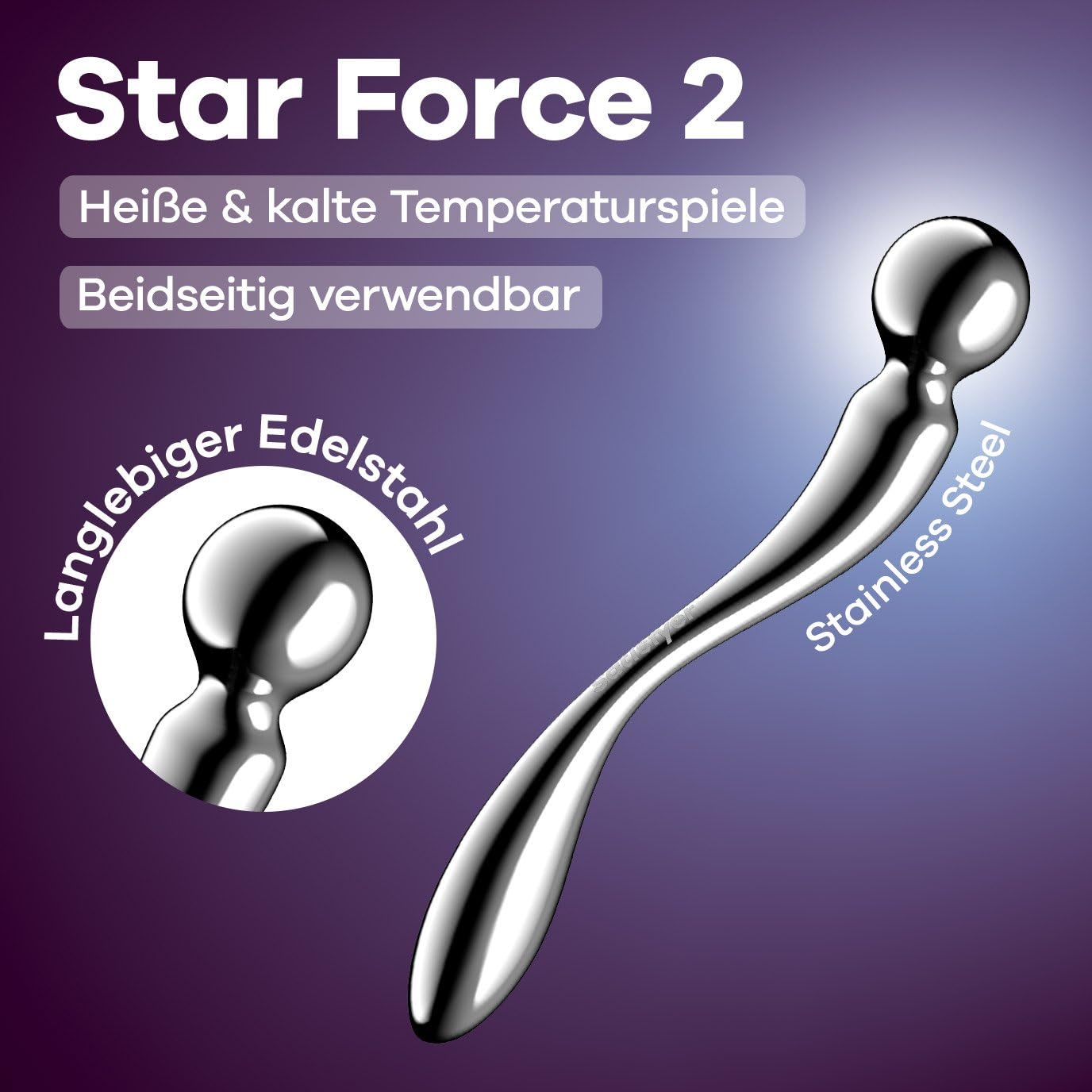 Satisfyer Star Force 2, dildo | sex toy unisex in acciaio inossidabile, per adulti | dildo con punta a sfera | per giochi con le temperature | per il punto G | giocattolo sessuale in metallo