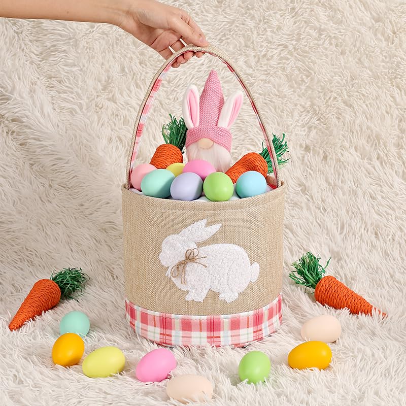 Image of Easter Basket Essentials Gifts Baskets Empty Gift Box for Mothers Girls Boys Kids Toddler Baby Easter Egg Basket Toy Bunny Storage Baskets Pink Easter Bucket Organizer for Stuffers