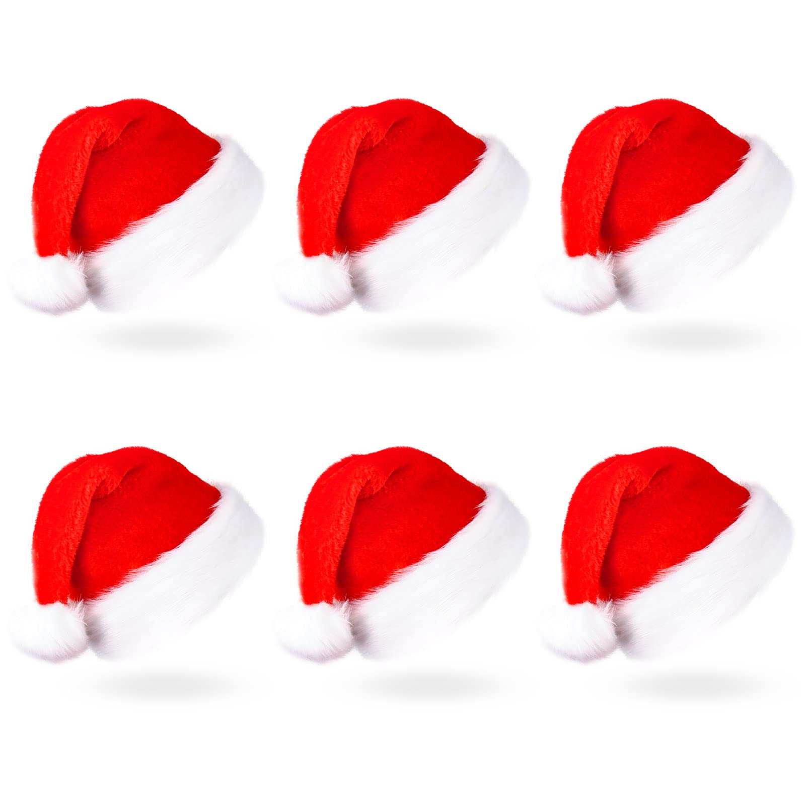 Paquete de 6 sombreros de Navidad de felpa de Papá Noel, cómodos sombreros de Navidad de terciopelo rojo para regalos de fiesta de Navidad, tamaño adulto