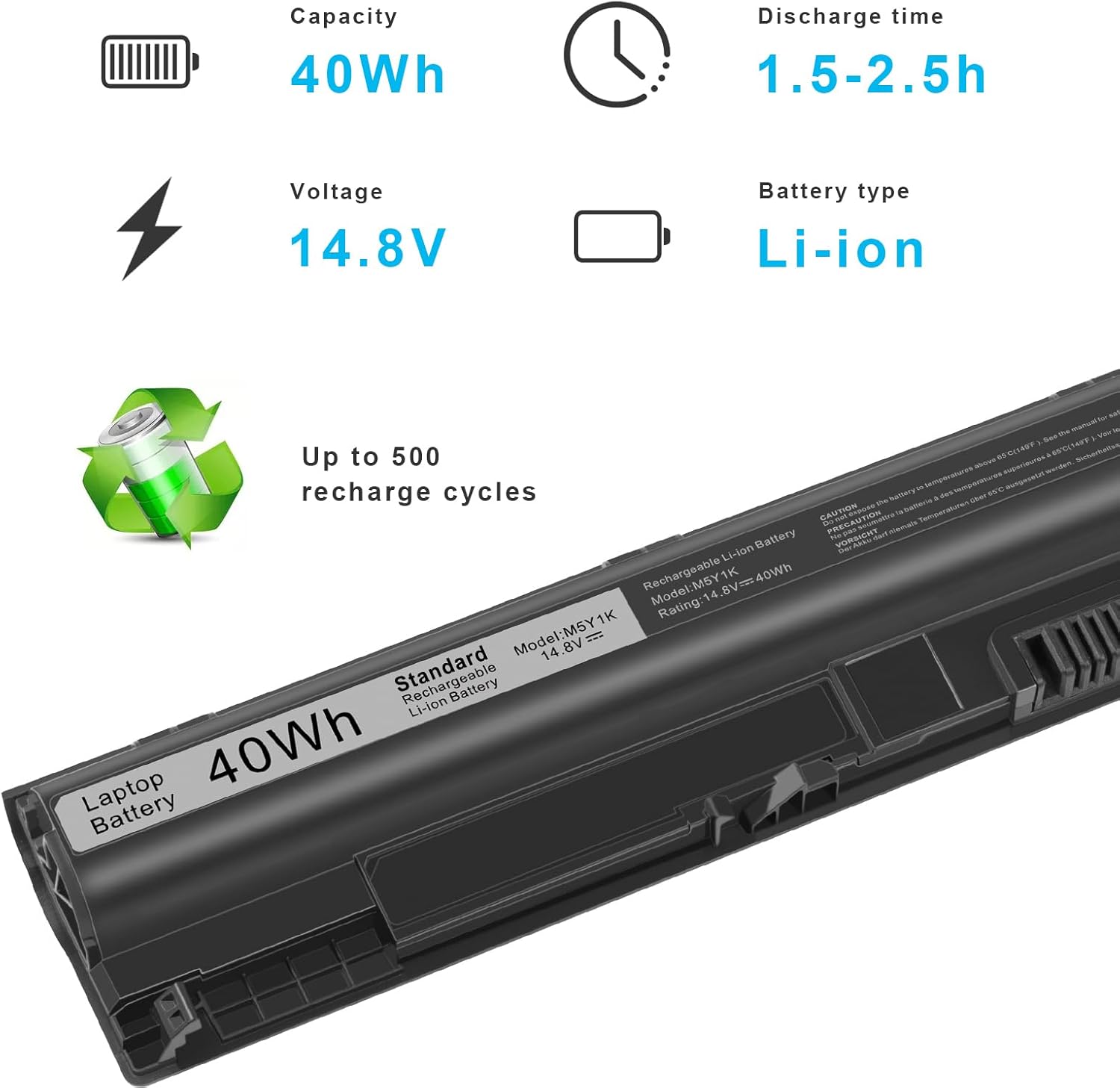 14.8V 3476 Replacement Laptop Battery for Dell Inspiron 13 14 15 3000 4000 5000 Series Compatible P/N: Dell Inspiron GXVJ3 HD4J0 HD4J0 K185W KI85W M5Y1K M5YIK WKRJ2 VN3N0 451-BBMG - Image 3