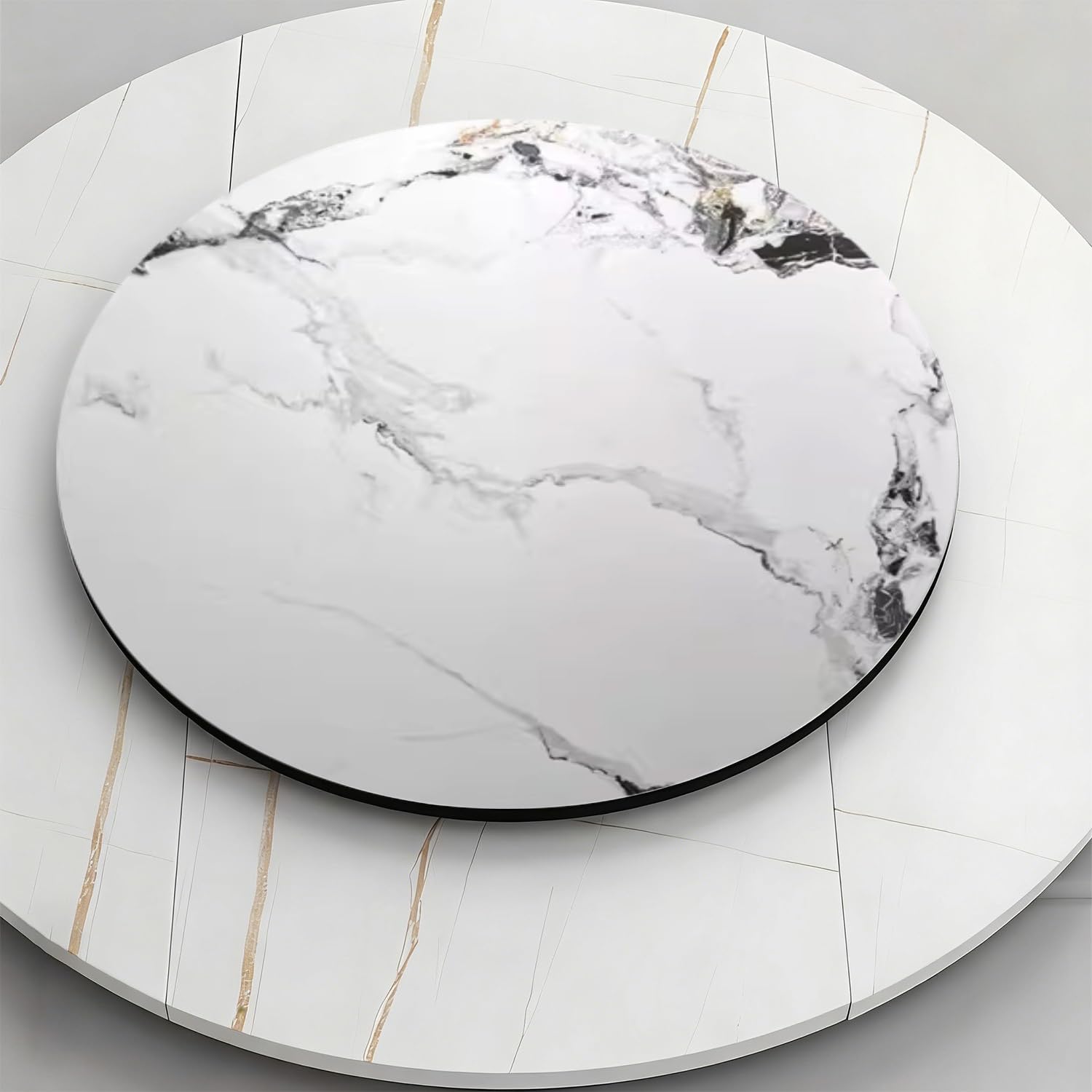 Vassoio girevole Lazy Susan in marmo da 100 cm, multifunzionale, per tavoli rotondi, elegante accessorio da cucina (bianco e nero)