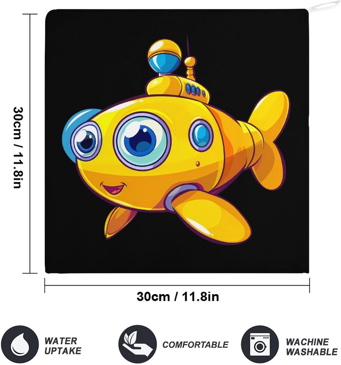 Funny Submarine Hand Towels for Bathroom Kitchen Towels Small Towel Handkerchiefs with Hanging Loop 4PCS