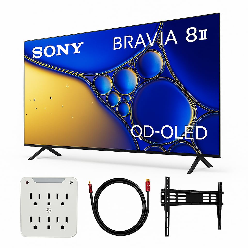 Sony K55XR80M2 BRAVIA 8 II 55 Inch Class QD‑OLED 4K HDR Smart Google TV (2025) Bundle with Deco 3770 Wall Mount Bundle, 2X HDMI Cables, Stanley 6‑Outlet Surge Protector