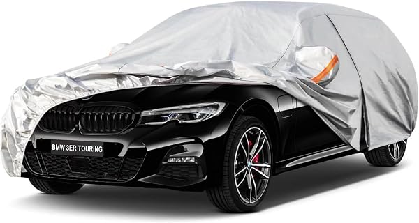 Kayme Telo Copriauto da Esterno Station Wagon, Compatibile con BMW 3 Serie Touring G21/F31/E91/318/320/325/330 (2005-2025), Copertura a 6 Starti per Impermeabile Anti UV, Telo Copri con Cerniera. - 1