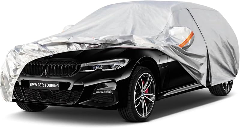 Kayme Telo Copriauto da Esterno Station Wagon, Compatibile con BMW 3 Serie Touring G21/F31/E91/318/320/325/330 (2005-2025), Copertura a 6 Starti per Impermeabile Anti UV, Telo Copri con Cerniera.
