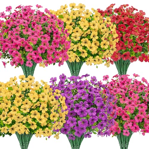 Image of Bassion 16 Bundles Artificial Flowers for Outdoors Fake Flowers, Mixed | UV resistant, silk flowers, realistic faux plants for outdoor planter, window box porch patio garden home outside decor