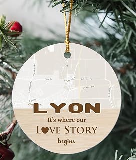 Lyon Ornament Christmas Map City Lyon MS It's Where Our Love Story Begins for Couple Lyon Ornament 3 inch Circle Plastic