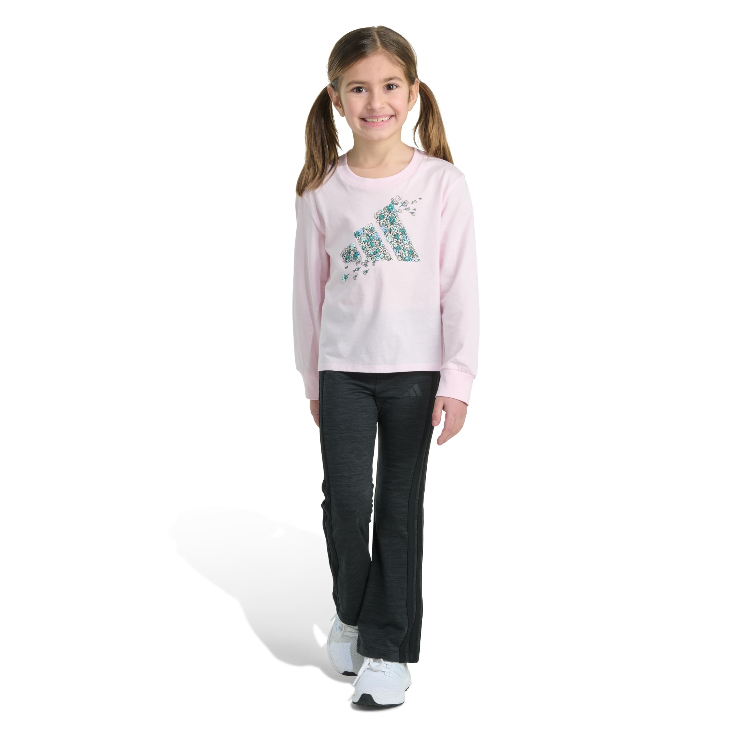 adidas Baby Girls' 2-piece Long Sleeve Graphic Tee &amp; Flare Pant Set