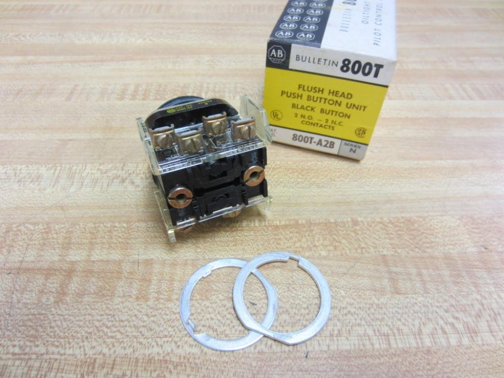 ALLEN BRADLEY 800T-A2B No Special Head, No Guards, Flush Head, Metal, Push Button, Standard - 2 NO 2 NC, Type 4/13, Black, 30.5 mm Non-Illuminated, Momentary Contact