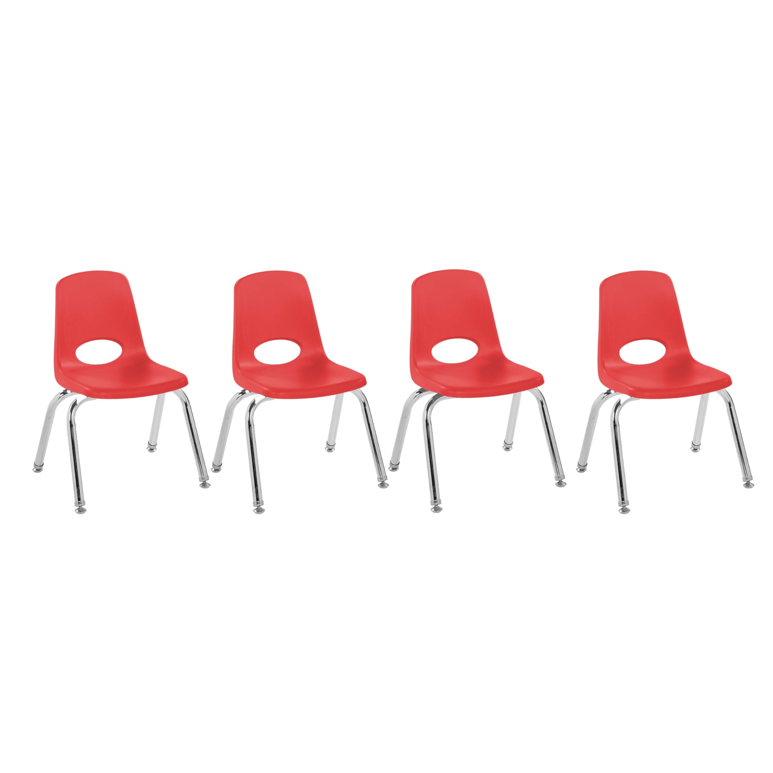 FDP 12" School Stack Chair with Swivel Glides, Red, 4-Pack, 10379-RD