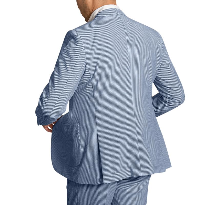 Men Sear Sucker Summer Suit 2 Pieces Lightweight Grooms Blazer Suit Set for Beach Wedding Mens Leisure Party Jacket Pants Set3