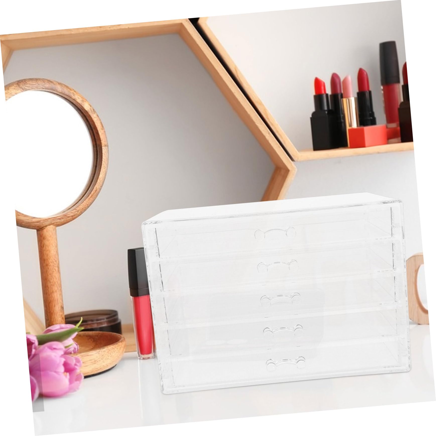 ULTECHNOVO Organizer per Trucchi e Gioielli in Acrilico con 5 Cassetti, Design Versatile e Facile da Pulire, per Piano Tavolo